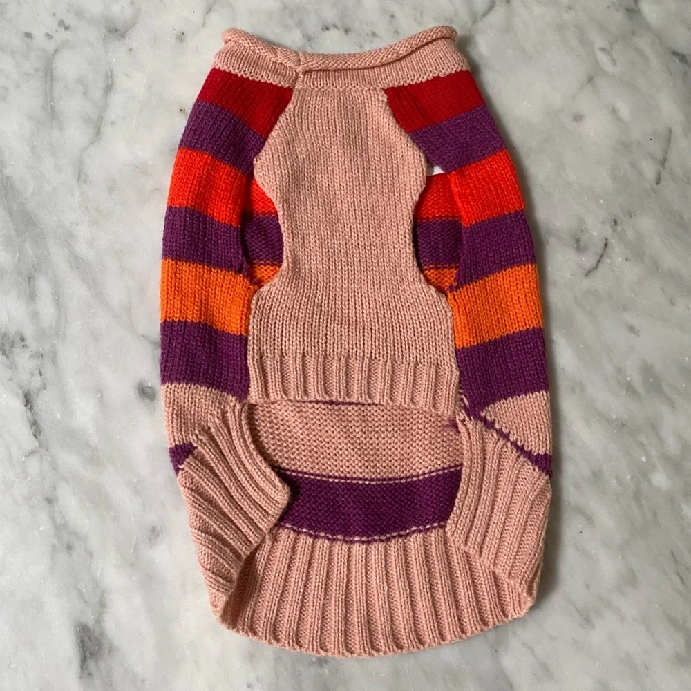 Vibrant Striped Dog Sweater XS | Cozy Knit Pet Clothing in Pink, Purple
